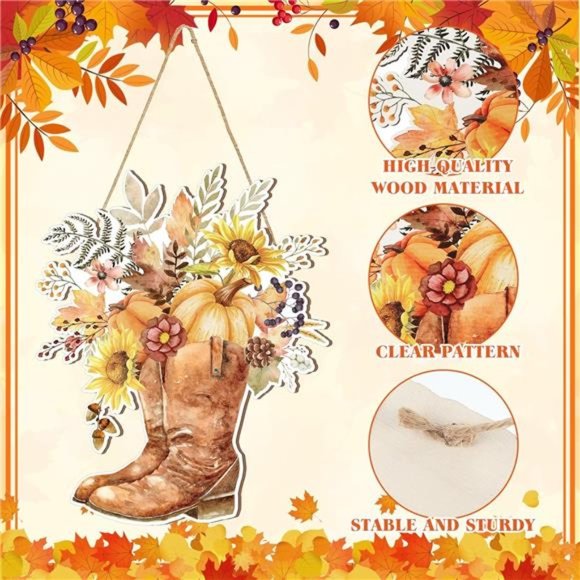 Fall Floral Wooden Sign Hanging Plaque Farmhouse Sunflower Pumpkin - Picture 4 of 6